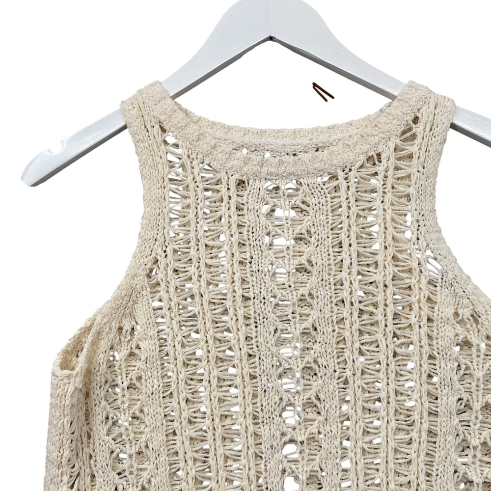 American Eagle Women Cream Open Knit Sleeveless Tank Top Boho Crochet Small - Picture 5 of 11